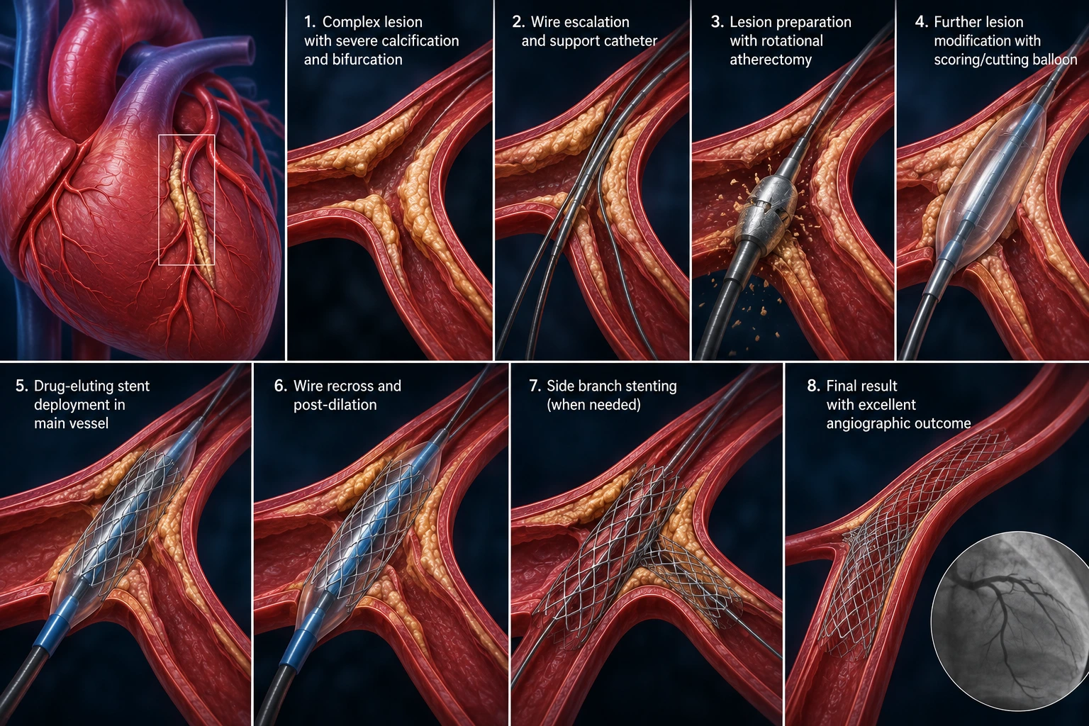 Complex coronary interventions including Left Main PTCA, Bifurcation PTCA, CTO PTCA and Rotablation